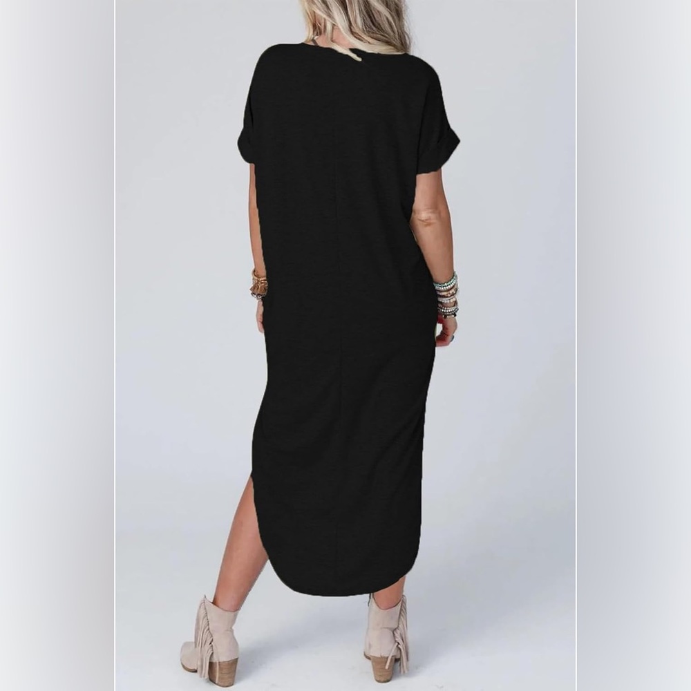 EUC Three Bird Nest On The Go Round Hem Pocketed Midi Dress - Black, Medium - Picture 3 of 15